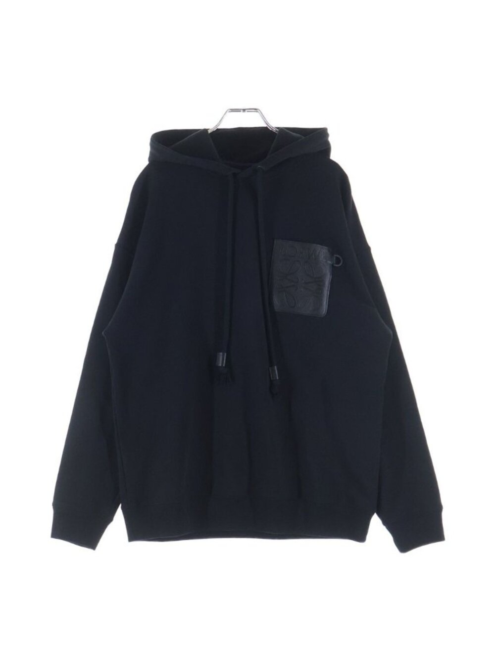 Loewe Anagram Patch Pocket Hoodie Leather Long Sleeve Sweatshirt Black